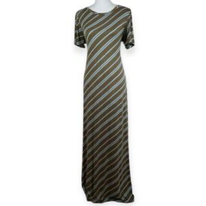 JESSICA SIMPSON MATERNITY MAXI DRESS OLIVE & BLUE STRIPE SZ.L EUC